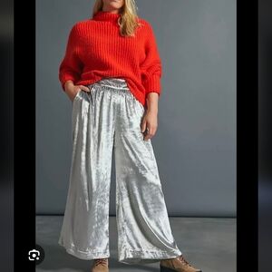 Maeve Velvet Wide Leg Pants in Silver
